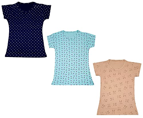 Image of indi weaves Girls Printed Cotton Half Sleeves Tshirts (Pack of 3)