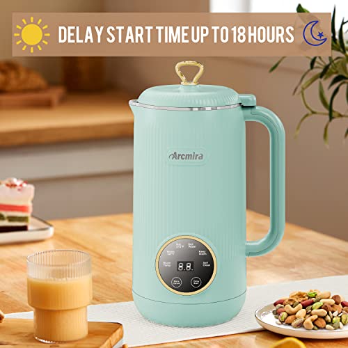 Arcmira Automatic Nut Milk Maker, 20 Oz Homemade Almond, Oat, Soy, Plant-Based Milk And Dairy Free Beverages, Almond Milk Maker With Delay Start/Keep Warm/Boil Water, Soy Milk Maker With Nut Milk Bag, Blue-Green #TOP6
