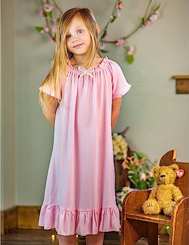 Arshiner Girls Pjs Dress Soft Sleepshirts Squre Neck Short Sleeve Night Shirt Loose Comfy Pajama Sleepwear (0-Pink, 7-8 Years) #TOP4
