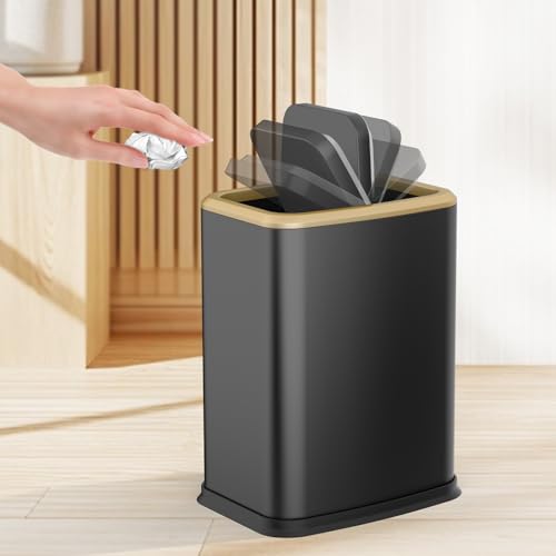 organizelink 2.1 Gallon Slim Bathroom Trash Can with Swing Lid, 8L Stainless Steel Bathroom Garbage Can with Removable Inner Bucket for Narrow Spaces, Toilet Side, Bathroom, Bedroom
