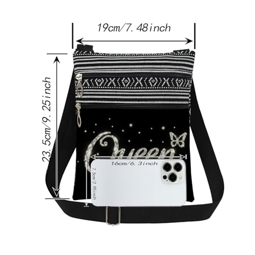 Queen Crossbody Bag with Adjustable Strap Glitter Queen Print with Butterfly and Stars for Women Birthday or Christmas​​ Gift for Sister's Travel Zipper Wallet2
