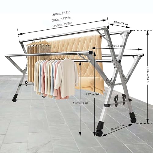 Tendedero plegable de acero inoxidable ajustable para secar ropa al aire libre para un secado eficiente de la ropa y ahorrar espacio