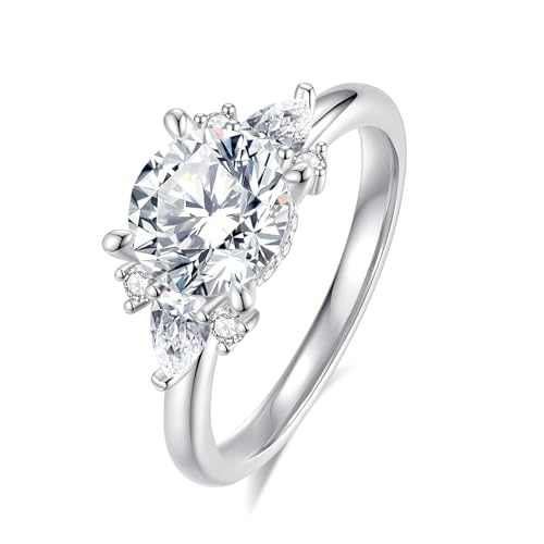Moissanite Engagement Rings for Women,D Color VVS1 Moissanite 3-Stone Ring 18K White Gold Plated 925 Sterling Silver Wedding Ring2