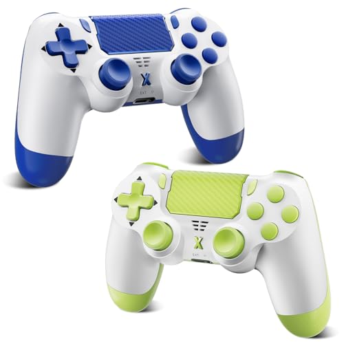 Glitfix Wireless Controller für PS-4, Game Controller kompatibel mit PS-4/Pro/Slim/PC Gamepad mit Turbo/Zurück Taste/Dual Vibration/6-Achsen Gyro Sensor/Touchpanel (Grün+Blau)