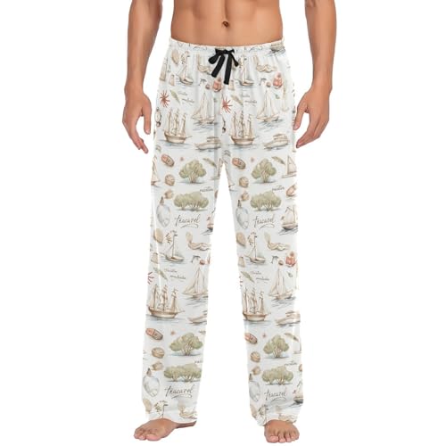 Men’s Travel Landscape Pattern Pajama Pants with Pockets, Comfortable Lounge Sleep Bottoms#253