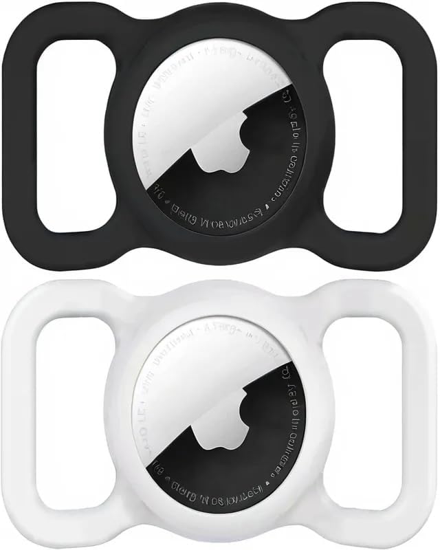 Two Pack – Black & White – Protective Airtag Case for Dog Collar, Pet/Dog Collar Holder Case Compatible with Apple AirTag, Waterproof Airtag Loop for GPS Tracker Lightweight Soft Anti Scratch Lost