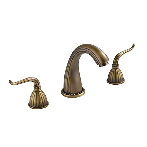 Rozin Widespread Three Holes Bathroom Sink Faucet Two Handles Basin Mixer Tap Antique Brass
