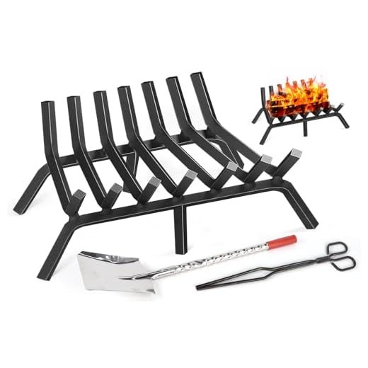 24 Inch Fireplace Grate, 7 Bar Heavy Duty Iron Fireplace Log Grates, Indoor Outdoor Firewood Stove Holder with Fire Tong & Shovel, Chimney Hearth Bar Fire pit Burning Rack for Camping, Courtyard