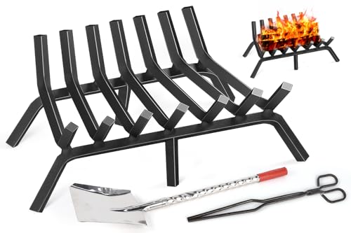 24 Fireplace Grate with Fire Tong & Shovel for Indoor/Outdoor Use