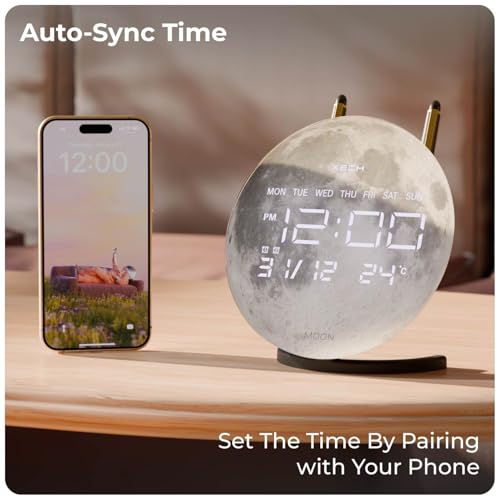 Image of Xech Alarm Clock for Heavy Sleepers | Dual Loud Alarms | USB-C Powered | Small LED Table Clock for Students | Home Decoration Items for Living Room | Gift for Woman | Solaris-X Neo (Moon)
