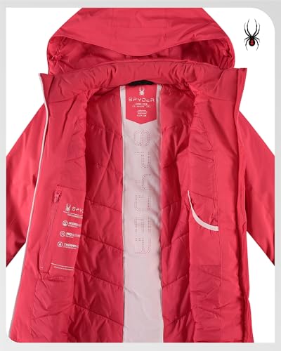 Spyder Womens Quilted Jacket - Wind Water Resistant Insulated Winter Coats Quilted Ski Jacket with Hood and Zippered Pockets, Size Medium, Prism Pink Blush