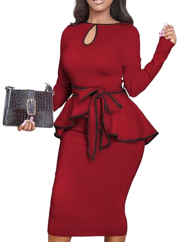 Image of Women's Bodycon Vintage Dresses Elegant Peplum Dresses for Women Business Work Office