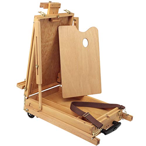 Creative Mark Monet Wooden French Easel & Sketchbox, Lightweight (12 Lbs), Portable, Rolling Wheels, Wood Artist Paint Palette, Telescope Handle, For Outdoor Paintings And Plein Air Up To 32" - Walnut #TOP1
