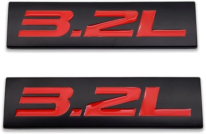 2X Chrome Metal 3.2L Logo Car Emblem Premium 3D 3.2 V6 Badge Auto Door Fender Sticker Side Wing Decal (3.2L,Black&Red)
