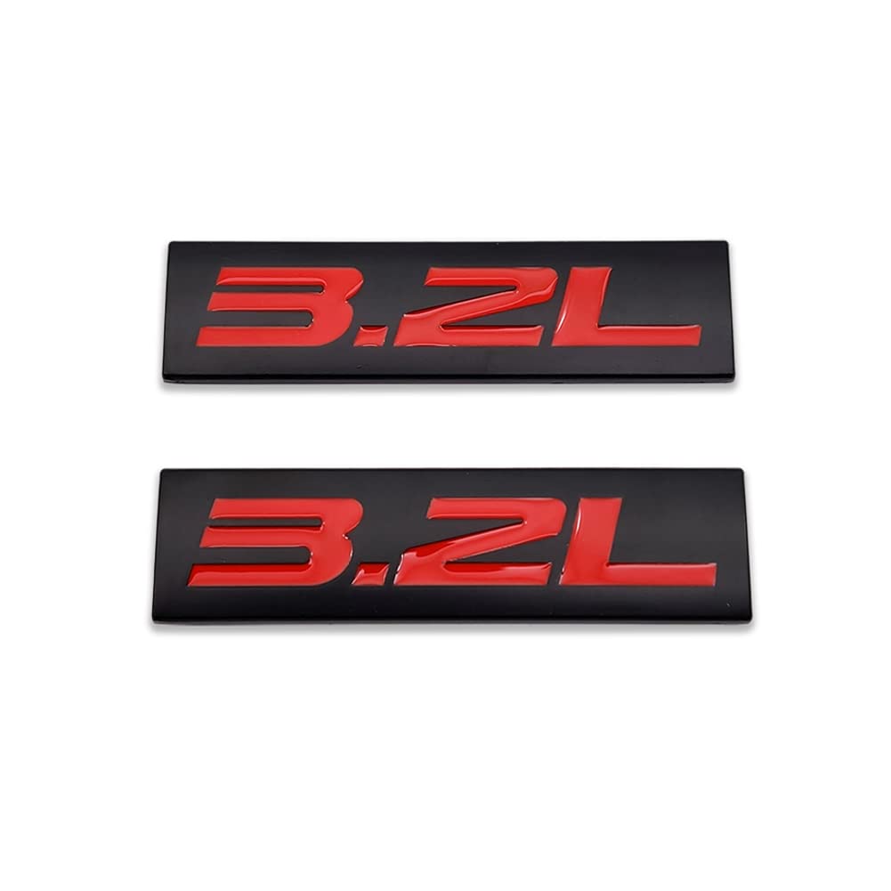 2X Chrome Metal 3.2L Logo Car Emblem Premium 3D 3.2 V6 Badge Auto Door Fender Sticker Side Wing Decal (3.2L,Black&Red)