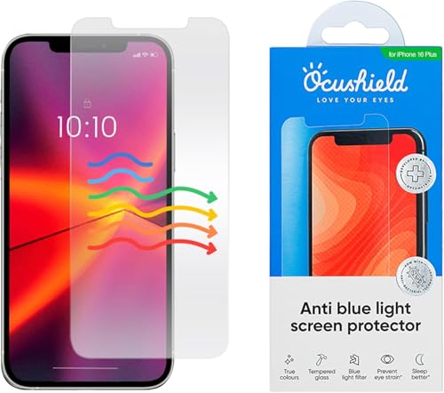 Image of Ocushield Anti Blue Light Tempered Glass Screen Protector for iPhone 16 Plus (6.7 inch) - Protect Your Eyes, Reduce Migraines & Improve Sleep