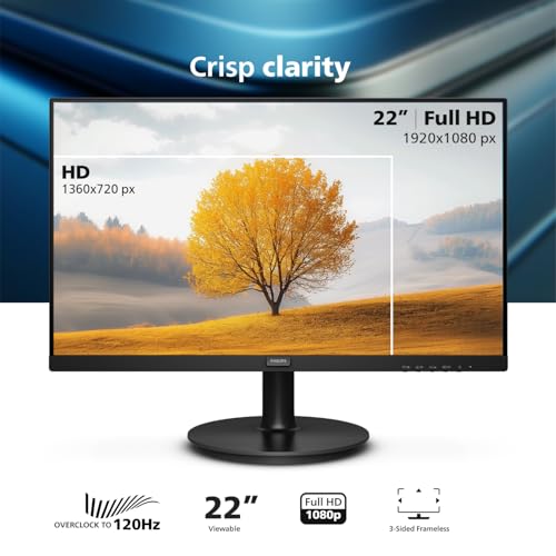 Philips 221V8LB3 22'' Class Thin Full HD Monitor (1920 x 1080), 120Hz with 1ms MPRT for Casual Gaming, Adaptive Sync, LowBlue Mode, VESA Mount, HDMI & VGA, 4-Year Advance Replacement Warranty by PHILIPS - Image 2