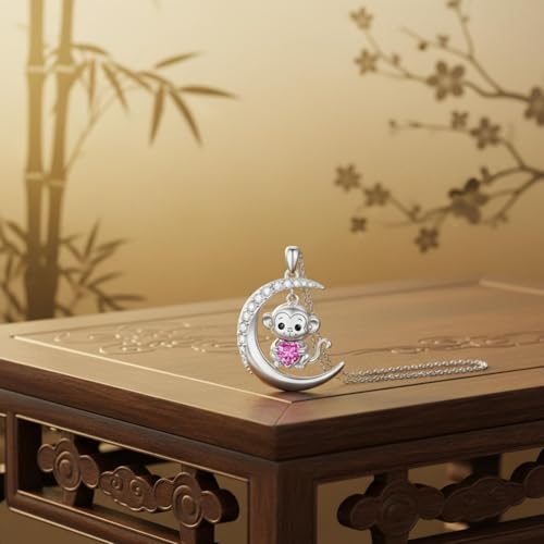 Image of PROESS Animal Birthstone Necklace 925 Sterling Silver Otter /Axolotl /Hippo /Elephant /Dachshund /Monkey /Red Panda Pendant Necklace Animal Birthstone Jewelry Gifts for Women