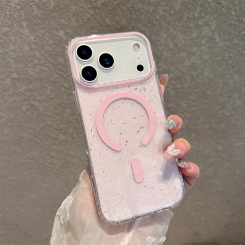 Coque iPhone 14 Pro rose pailletée pour briller en soirée et recharger sans fil
