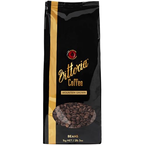 Vittoria Coffee Mountain Grown Coffee Beans 1kg. High Altitude Dark Roasted Coffee Beans Perfect for Home Espresso. Caramel, Dark Chocolate, Smokey, Toasty Tasting Notes. (Packaging May Vary)
