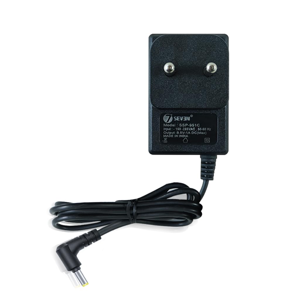 7SEVEN® DC 9.5v 1Amp Power Adapter for Ca sio Keyboard Suitable SA LK CTK WK XW CT Series Gadget Devices with Length of 100cm Wire Cord Ensure Pin Dimension Before Buy Reference of Catalogue Image
