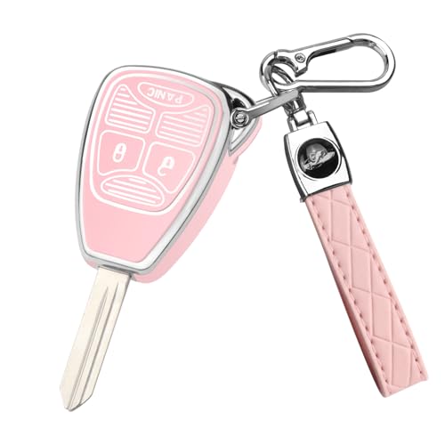 for Jeep Key Fob Cover, Soft TPU Key Fob Shell for Jeep Wrangler/Compass/Dodge Ram 1500 2500 3500/Durango/Caliber/Nitro/Dakota/Chrysler/Patriot, Smart Control Key Protector (Pink, 3 Button) by MILD EAST - Used condition - US$12.02