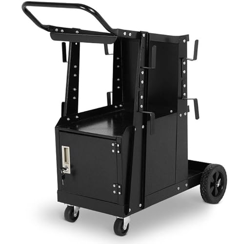 Image of Heavy Duty Welding Cart for MIG Welder & Plasma Cutter,3 Tier Welding Cart with Large Capacity Lockable Cabinet, 360° Swivel Wheels, Cable Hook,Static Load Capacity 220 LBS