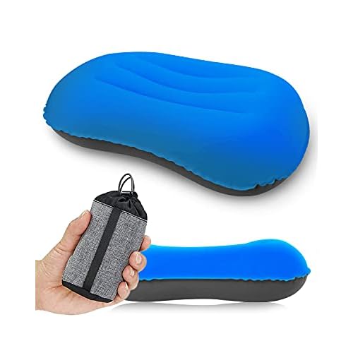 Rantizon Ultralight Camping Pillow, Compressible, Compact, Comfortable, Ergonomic Inflatable Travel Pillow with Storage Bag, for Neck & Lumbar Support for Hiking, Camping, Traveling, Deep Blue