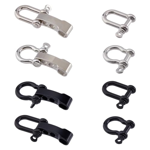 SUPERFINDINGS 8 Ensemble de 8 Styles de Manilles en Alliage Réglables Noir et Argent avec Fermoirs à Manille en D avec 4 Trous pour Bracelets en Paracorde...