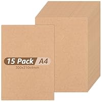 AKOLAFE 15 Stück MDF Platten 4mm MDF Platte A4 Hartfaserplatte 300 x 210 x 4 mm Holzplatten zum Basteln Rechteckiges Holzplatte für Lasergravur, CNC Router, Modellierung, Durchbrochenes, DIY (Braun)