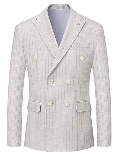 Men's Stripe Suit Blazer Formal Peak Lapel Double Breasted Buttons Coat Wedding