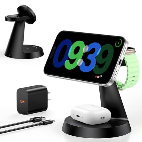 Image of 3 in 1 Charging Station for Apple Devices, 15W Fast Wireless Charger Compatible with MagSafe Charging Stand for iPhone 17 16 15 14 13 12 Series, Watch Charger Stand for Apple Watches & Airpods