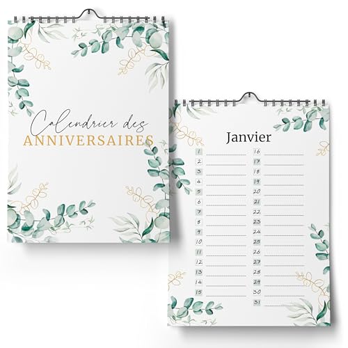 Calendrier des anniversaires indépendant de l'année - Calendrier perpétuel non daté pour l'inscription des anniversaires (Eucalyptus, A5)