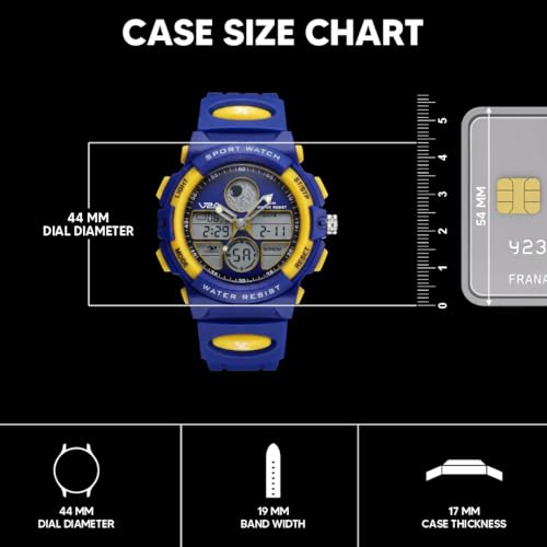 Image of V2A Nova Pro Kids Watch for Boys Age 8-14 | 44mm Analog Digital Sports Watch | Alarm Stopwatch Backlight | TPU Strap | 30M Water Resistant | School & Birthday Gift | Gift for Boy