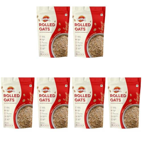 Image of Zerobeli Rolled Oats 1kg (Pack of 6) | 100% Natural & Wholegrain | High Protein & Fiber | Heart Healthy Breakfast Cereal | No Added Sugar | Ideal for Weight Management, Smoothies, Overnight Oats & Baking Recipes