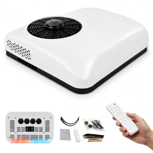 Image of 12V RV Air Conditioner DC, 10000 BTU Rooftop AC Unit, Fast Cooling Ultra-Quiet Heating & Cooling, Low Profile Energy Efficient, Battery Powered Air Conditioner for Camper Motorhome Trailer Truck