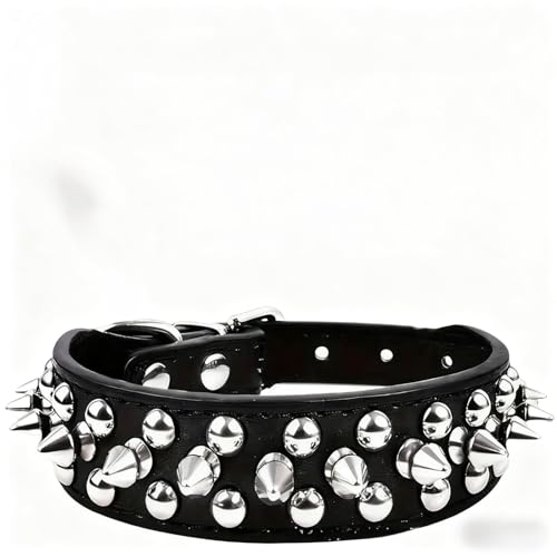 犬 フレンチ ブルドッグ ピットブル犬の首輪ペット用弾丸型ヘッドスタッドリベット犬用パンク犬用レザー 着飾り キラキラ 耐久 可愛い おしゃれ ペットの小中大犬スパイク (S,ブラック)