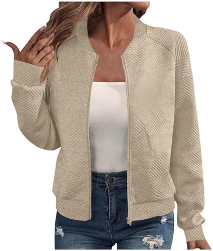 Generisch Bomberjacke Damen Langarm Reißverschluss Baseballjacke Herbstjacke Leichte Frühling Herbst Übergangsjacke Einfarbig Atmungsaktiv Freizeitjacke Sport Pilotenjacke Kurz Jac