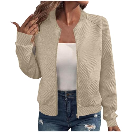 2025 Bomber Jacket Women Textured Lightweight Zip Up Jackets Casual Stand Collar Zipper Coat Fall Fashion Outerwear Top3