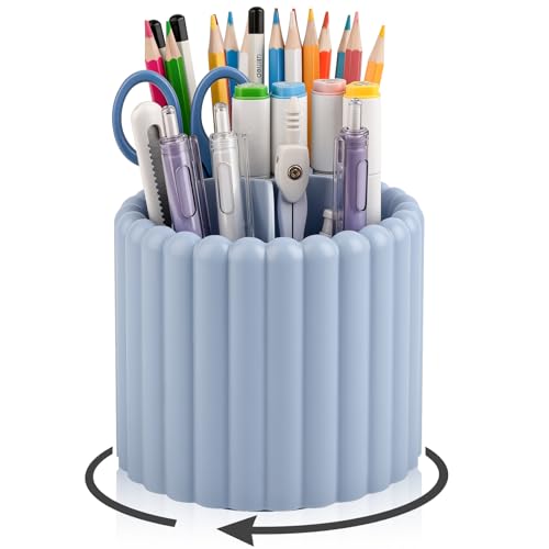 Image of Anyoifax 360 Rotating Pen Holder 7 Slots Desk Organizer Removable Pencil Cup Plastic Art Supplies and Accessories Desktop Storage Box Caddy for Office, School, Home (Blue)