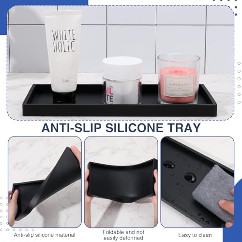 Yamitora Badezimmer Tablett Schwarz, 2 Stück Bad Tablett Eckig Breit Badezimmer Kieselgel Badewanne Veranstalter Kosmetik Halter für Tücher, Kerzen, Handtuch, Seife, Kosmetik, Pflanze(Schwarz)