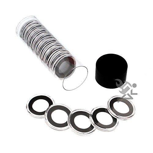 Tubo cápsula con tapa negra y 20 anillos para monedas miniatura 1