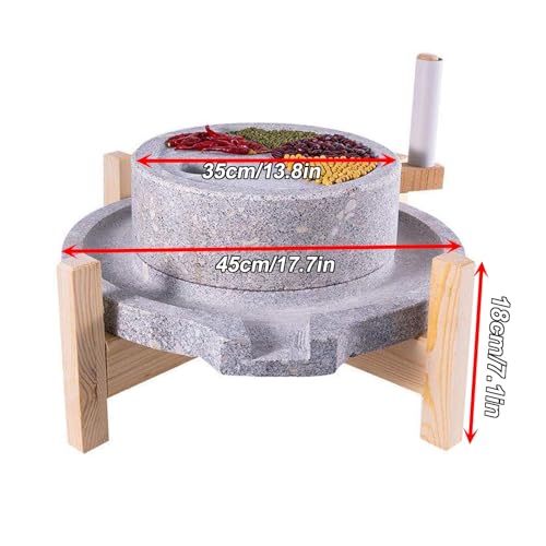 Steinmühle mit Holzrahmen + Restaurierungskupplungen, geeignet for Mahlen von Nass- und Trockenfutter, for Lehren und Betrachten(35cm/13.8in)