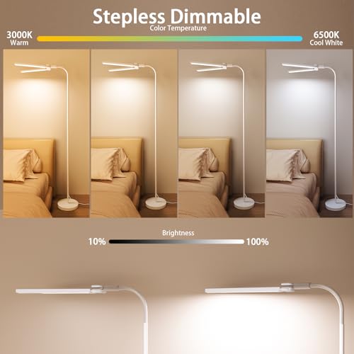Image of SIBRILLE LED Floor Lamp, 24W Dual Head Dimmable Standing Lamp with Remote & Touch Control, Adjustable Gooseneck, 3000K-6500K Modern Reading Lamp for Living Room, Bedroom, Office & Crafts