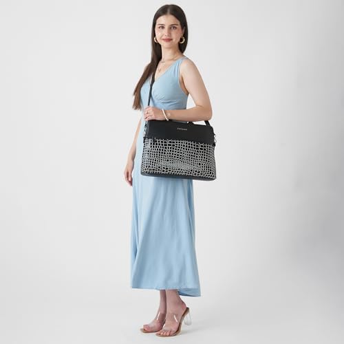 Image of Caprese Lily Large Laptop Bag for Women with Adjustable & Detachable Strap | Croc-Embossed Faux Leather | Fits Up to 15.6-Inch Laptop | Handheld & Shoulder Bag | Multi-Compartments for Office & Travel
