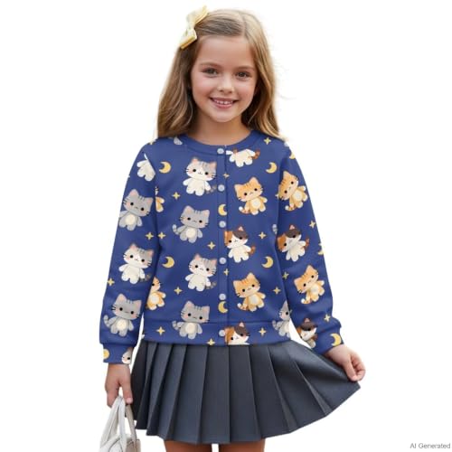 Image of Girls Cardigans Sweater Long Sleeve Crew Neck Button Down Sweaters School Outerwear for Kids Fall Winter Tops