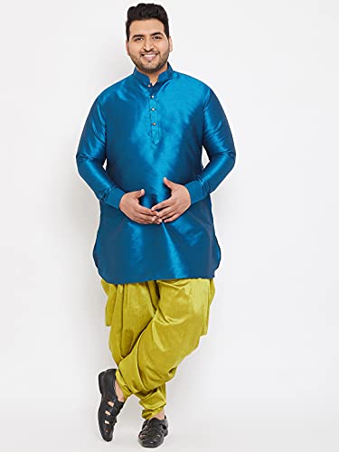 Image of VASTRAMAY Men's Silk Blend Solid Plus Kurta And Dhoti Set - Classic Ethnic Attire for Cultural Celebrations | Curved Hem Kurta With Contrast Cowl Dhoti Set