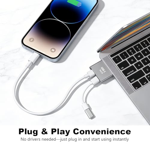 Image of ZORBES USB-C Dual Port Adapter, Type-C 1 to 2 Splitter Converter, Aluminum USB-C Male to Dual USB-C Female Adapter for Multi Device Charging & Data, 26.7x24.3x6.3mm