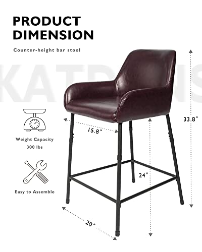 Katdans Counter Height Stools-24 Inch Bar Chair Pu Leather, Bar Stools Set Of 2 With Back And Arms-Kitchen Stools For Kitchen, Living Room, Pub, Bistro, Dark Brown, Ks210303Db #TOP2