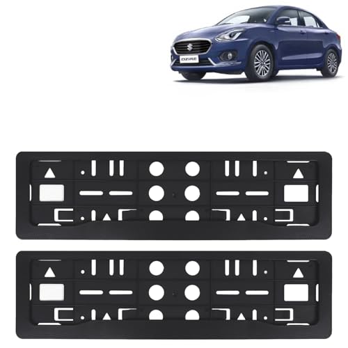 Image of KINGSWAY Swift Dzire Car Number Plate Frames for All 2017 to 2019 Models of Maruti Suzuki Car Registration Plate Holders, Black Licence Plate Covers (Front and Rear), Universal Size 51.5 x 14.5 cm